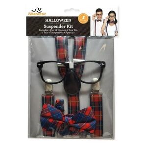 Costume Halloween Nerd in a Bag Unisex Glasses Bow Tie Suspenders Unopened New